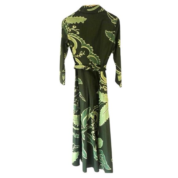 Zara Bold Green Print Maxi Button Up Belt Dress Leaf Print Size S– 100% Cotton - Picture 5 of 14
